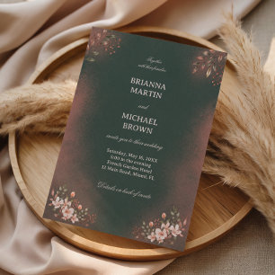 Invitation Botanique Romantique Rouge Clair Vert