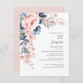 Invitation Botanique rose 75e anniversaire fleurie (Devant / Derrière)