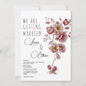 Invitation Botanique rose bordeaux orange mariage (Devant)