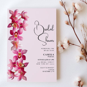 Invitation Botanique rose bordeaux orchidées Fête des mariées