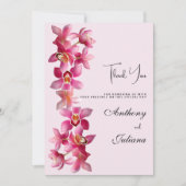 Invitation Botanique rose bordeaux orchidées fleurs Merci (Devant)