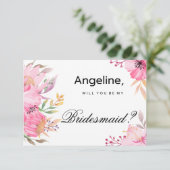 Invitation Botanique rose orangé fleurs d'aquarelle Bridesmai (Debout devant)