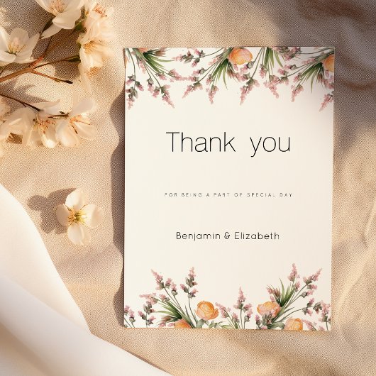 Invitation Botanique rose orangé Merci de fleurs d'été