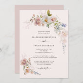 Invitation Botanique rose pâle Fleur sauvage Mariage floral (Devant / Derrière)