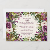 Invitation Botanique rose pourpre 75e anniversaire (Devant)