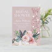 Invitation Botanique rose poussiéreux Fête des mariées floue (Debout devant)