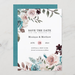 Invitation Botanique Rose Turquoise Plum Peony Enregistrer La