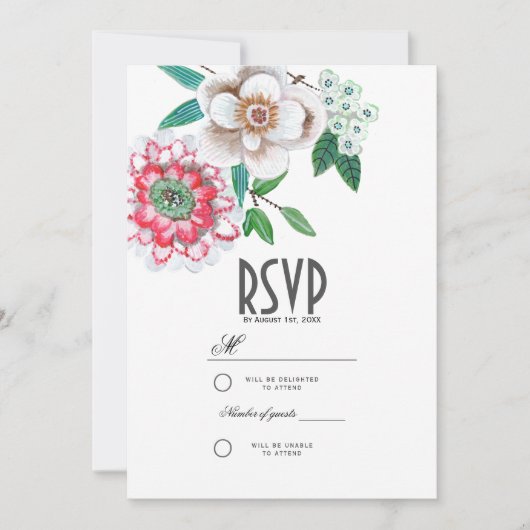 Invitation Botanique rose & vert Main peinte florale (Devant)