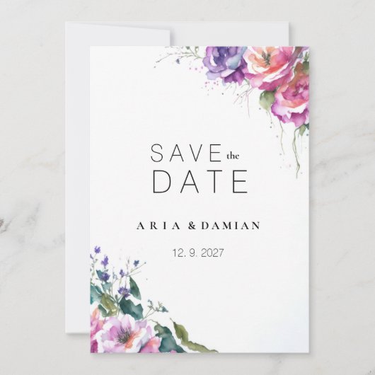 Invitation Botanique rose violet corail floral Enregistrer la (Devant)