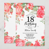 Invitation Botanique Rouge Floral 18ème anniversaire Invitati (Devant / Derrière)