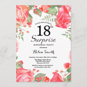 Invitation Botanique Rouge Floral Surprise 18e anniversaire