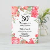 Invitation Botanique Rouge Floral Surprise 30e anniversaire (Debout devant)