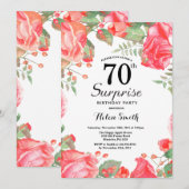 Invitation Botanique Rouge Floral Surprise 70e anniversaire (Devant / Derrière)