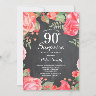 Invitation Botanique Rouge Floral Surprise 90e anniversaire