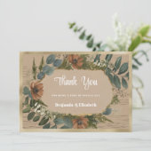 Invitation Botanique rustique bois Merci floral (Debout devant)
