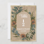 Invitation Botanique rustique boisée fleurie Numéro de tablea (Devant)