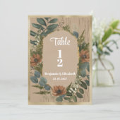 Invitation Botanique rustique boisée fleurie Numéro de tablea (Debout devant)