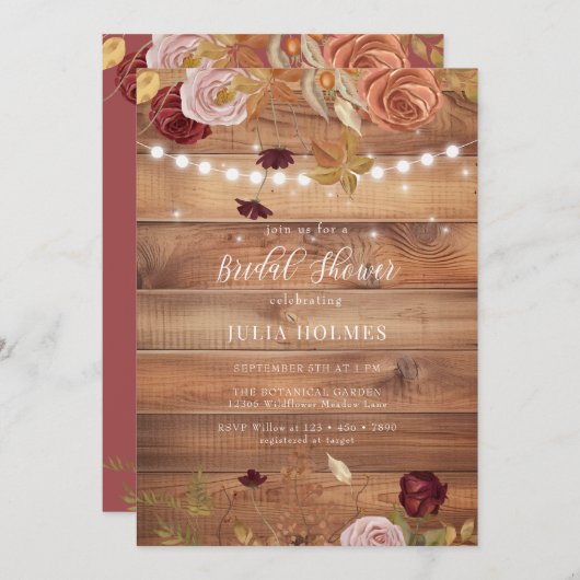 Invitation Botanique Rustique Douche nuptiale (Devant / Derrière)