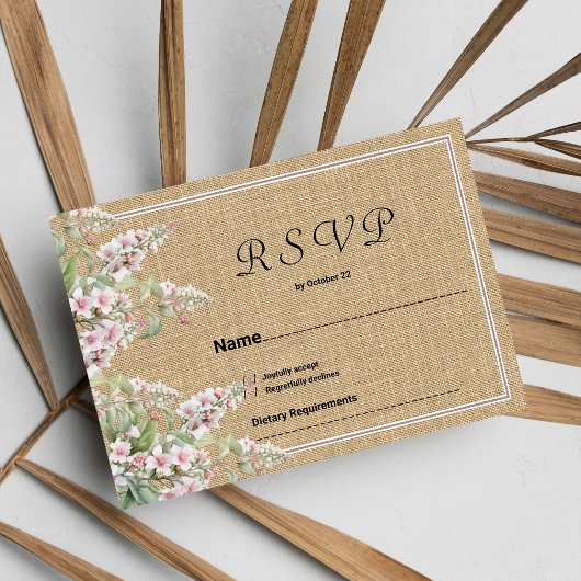 Invitation Botanique rustique ivoire rose menthe fleurie RSVP
