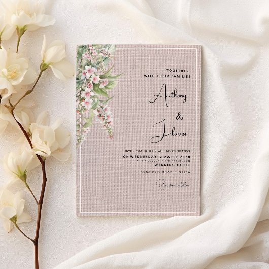 Invitation Botanique rustique rousse menthe rose Mariage flor