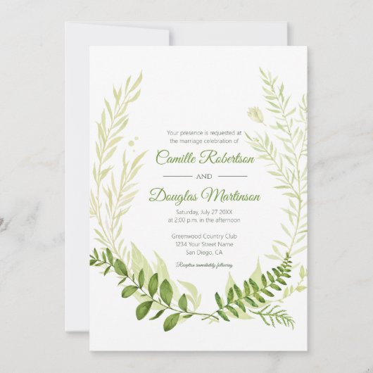 Invitation Botanique Rustique Verdure Laurel Mariage de couro (Devant)