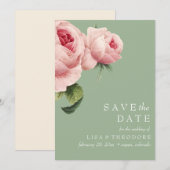 Invitation Botanique | Sage rose Vintage SAUVER LA DATE (Devant / Derrière)
