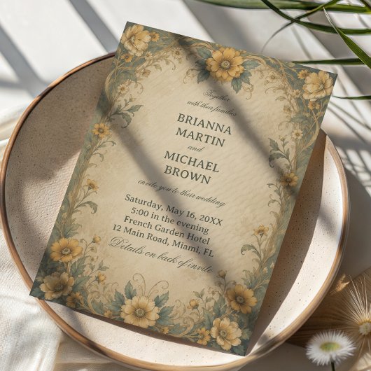 Invitation Botanique Tournesol Vintage