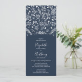 Invitation Botanique Tout en un Marine Blue Wedding Invitatio (Debout devant)