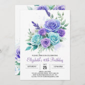 Invitation Botanique Turquoise Floral Surprise 40e anniversai (Devant / Derrière)