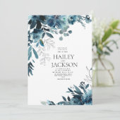 Invitation Botanique turquoise indigo aquarelle mariage flora (Debout devant)