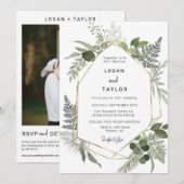 Invitation Botanique Verdure Boho Gold Frame QR Code Photo (Devant / Derrière)