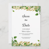 Invitation Botanique verdure feuille d'or Enregistrer la date (Devant)
