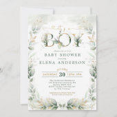 Invitation Botanique verdure Gold Garden Baby shower de garço (Devant)