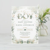 Invitation Botanique verdure Gold Garden Baby shower de garço (Debout devant)