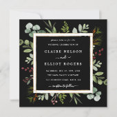 Invitation Botanique Verdure Mariage de Noël Carré Noir (Devant)