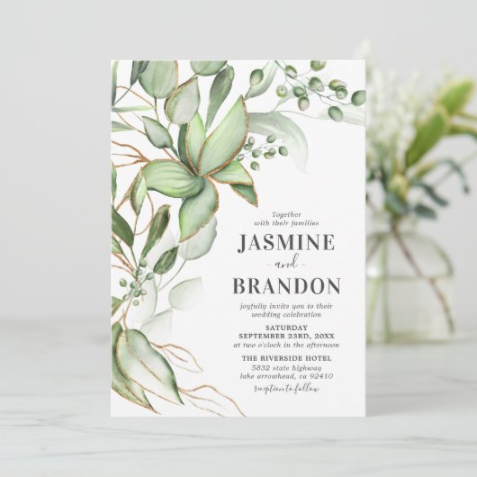 Invitation Botanique Verdure Mariage or (Debout devant)