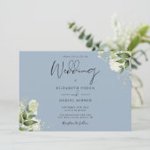 Invitation Botanique Verdure Monogramme Dusty Blue Mariage (Debout devant)