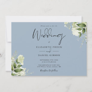 Invitation Botanique Verdure Monogramme Dusty Blue Mariage