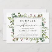 Invitation Botanique Verdure Noël Couples Douche (Devant)