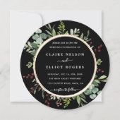 Invitation Botanique Verdure Noël Mariage Cercle Noir (Devant)