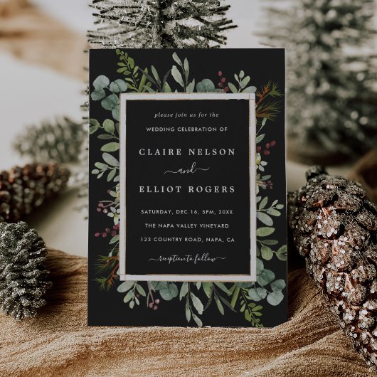 Invitation Botanique Verdure Noël Mariage noir
