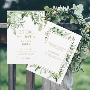 Invitation Botanique Verdure Or Texte Fête des mariées blanch