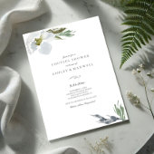 Invitation Botanique Vert & Blanc Douche Aquarelle Florales
