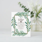 Invitation Botanique Vert Feuille Blanc Or Sweet 16 (Debout devant)