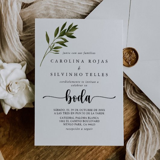 Invitation Botanique Vert Feuilles Boda Mariage