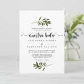 Invitation Botanique Vert Feuilles Nuestra Boda (Debout devant)