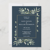 Invitation Botanique Vert Profond Mer Bleu Mariage photo (Devant)