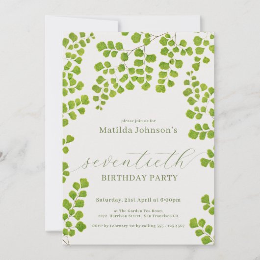 Invitation Botanique verte 70e anniversaire (Devant)
