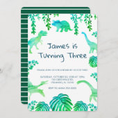 Invitation botanique verte de la fête des dinosaur (Devant / Derrière)