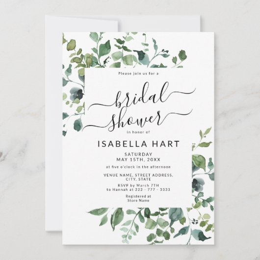 Invitation Botanique verte Emeraude Fête des mariées forestiè (Devant)